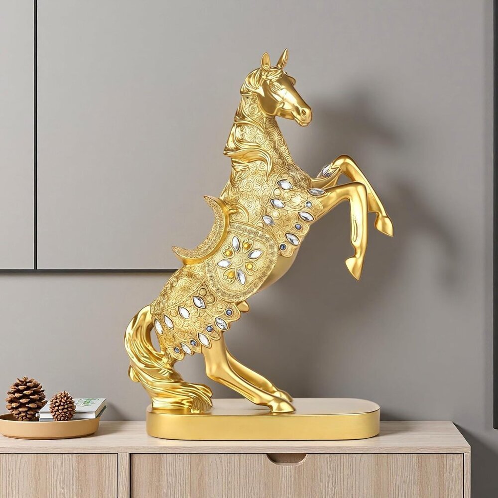 Gold Horse Standing Figurine Creative Statue Decorative Home & Office Figurine - Picture 2 of 7